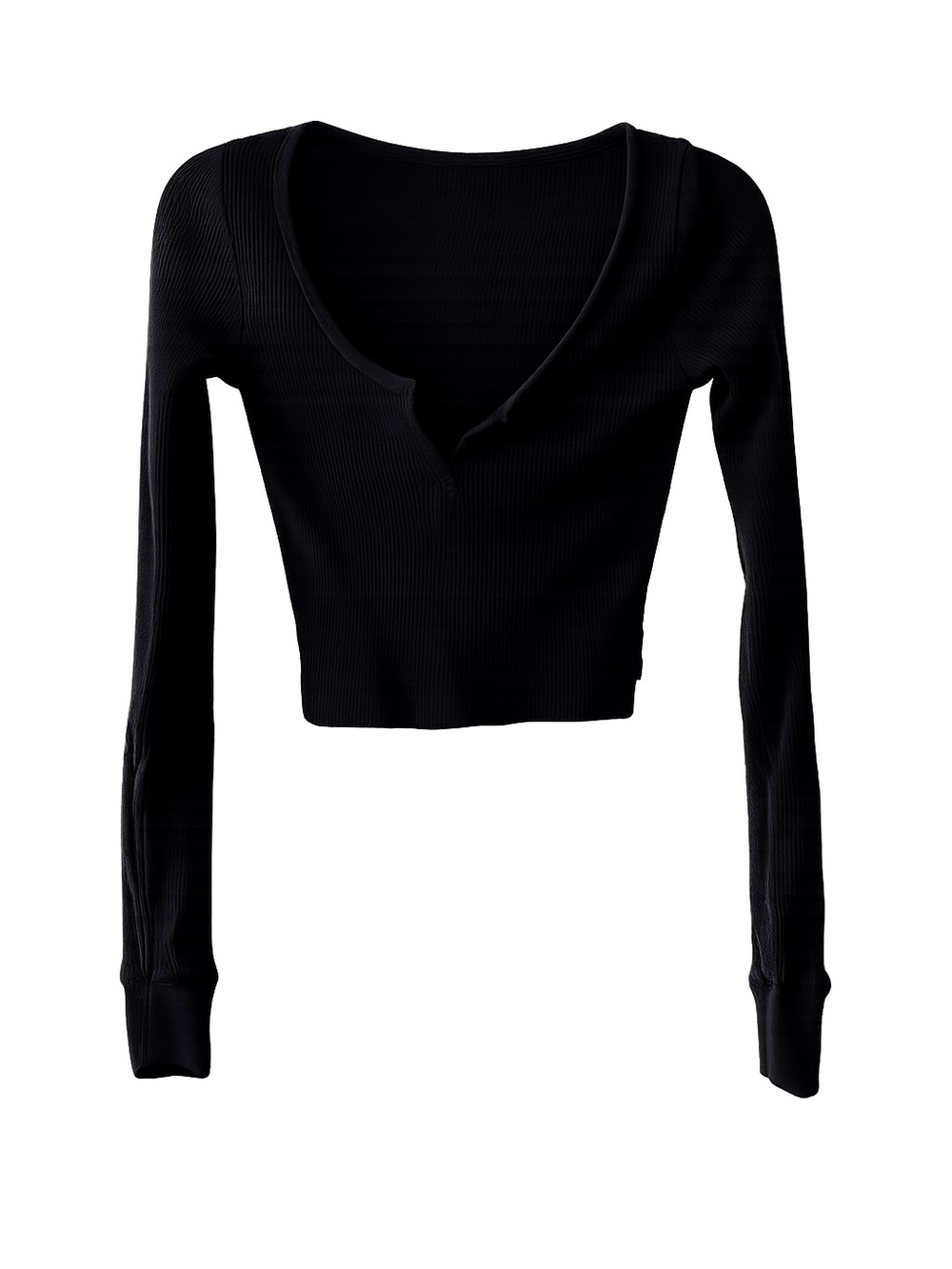 TNA by Aritzia Black Waffle Knit Fitted Cropped Long Sleeve Top - Size XS